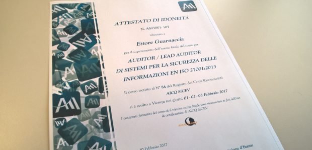 Se hai trovato utile questo articolo, condividilo sui tuoi profili social!Ho conseguito la certificazione Lead Auditor di Sistemi per la Sicurezza delle Informazioni (SGSI) EN ISO 27001:2013 destinata agli auditor dei sistemi di gestione della sicurezza delle informazioni e […]